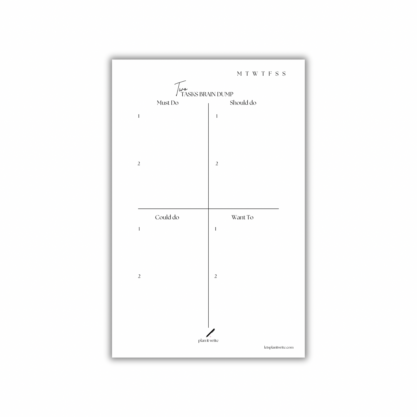 Two Tasks Undated Brain Dump Notepad A5